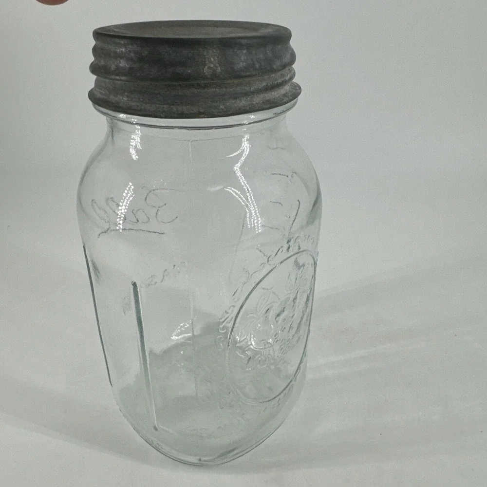 Ball Mason Canning Jar Qt Blue Tint Glass Measure Sculptured 62 C10‎ w/Zinc Lid